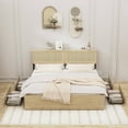 thumbnail image 3 of Brafabhome Rattan Queen Bed Frame with Headboard and Footboard, Sturdy Wood Platform Bed Frame with 4 Storage Drawers for Bedroom | Beige, 3 of 10