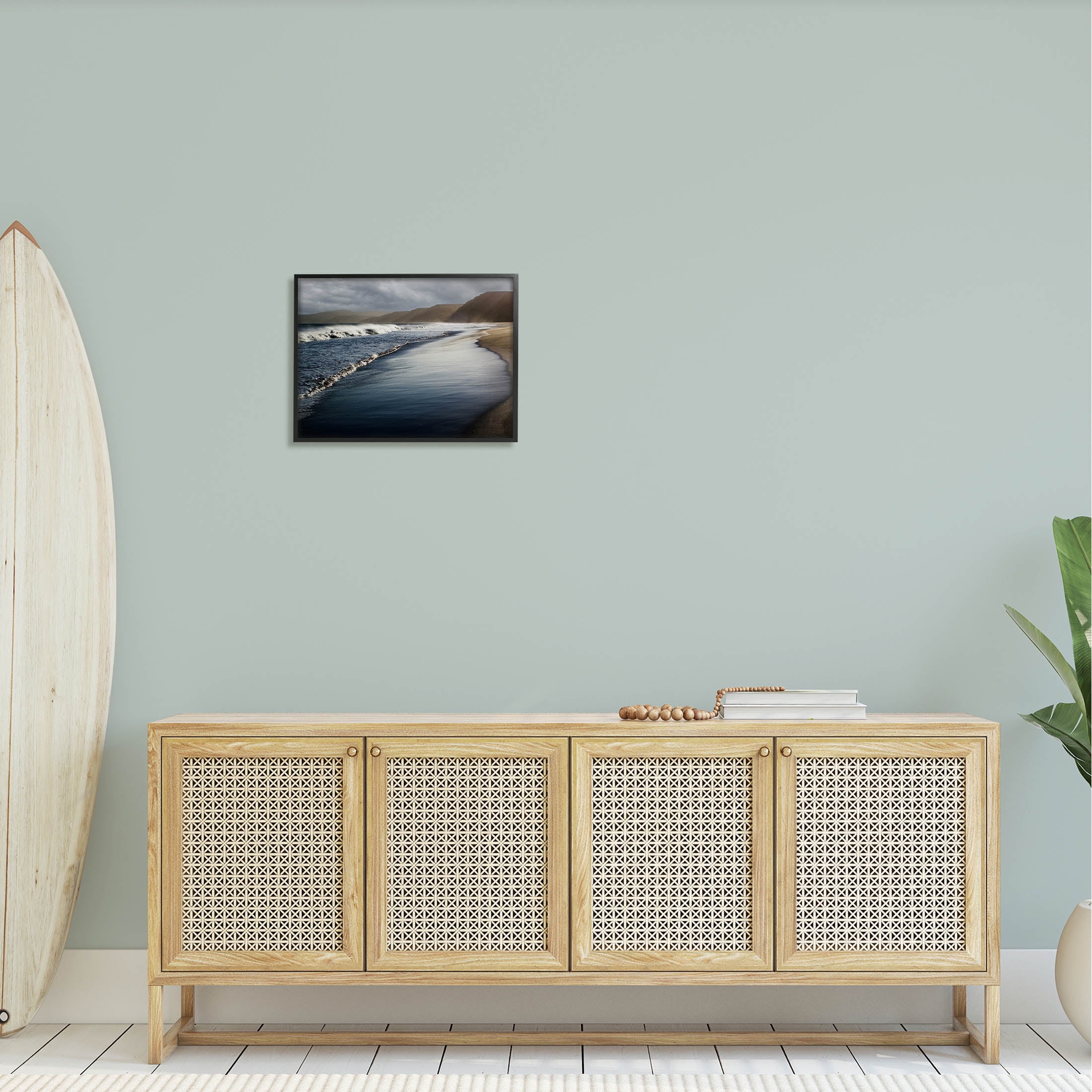 Beach Foam Rolling Waves Coastal Photograph Black Framed Art Print Wall Art