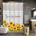 thumbnail image 5 of Summer Flowers No Hooks Shower Curtain with Snap-in Liner Watercolor Sunflower Letter Print Gray Plaid Shower Curtains for Bathroom, Waterproof, Easy Install, Washable 60"x72", 5 of 9