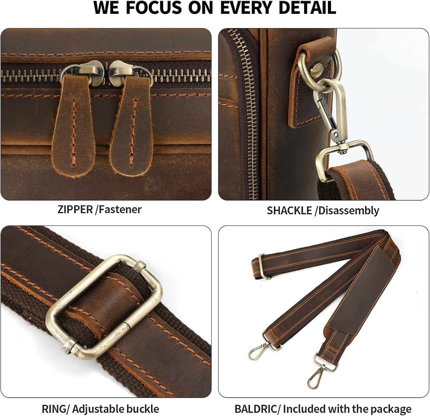 Full Grain Leather Briefcase for Men, Business Messenger Bag Laptop Bag Attache Case, Fits 15.6 Inch Laptop