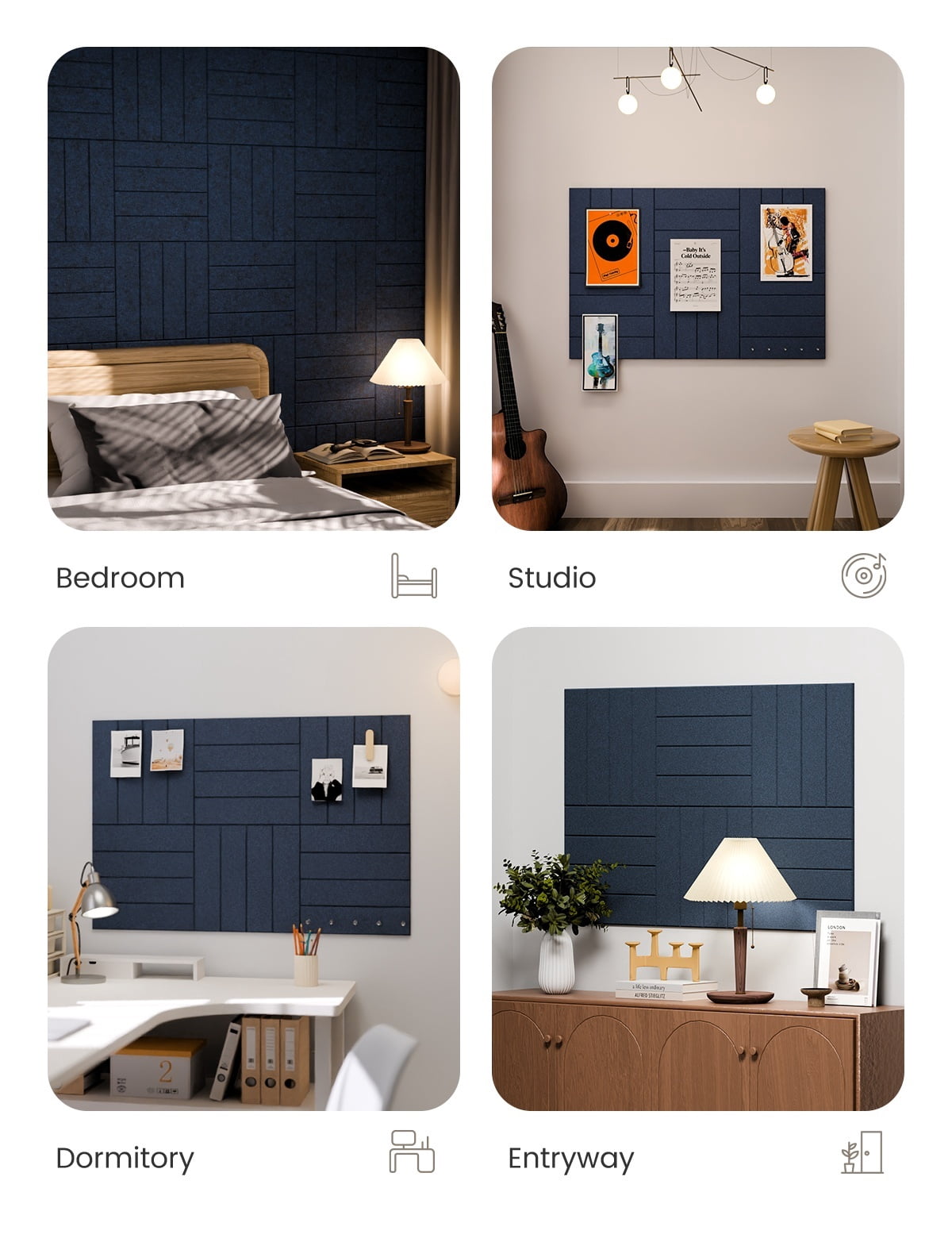 Fluxynara Felt Bulletin Board 48" x 36" Cork Board Alternative-12 Pack with 70 Safe Removable Adhesive Tabs, Cork Boards for Walls Cork Board for Home Office Classroom Pin Board-Carbon Blue