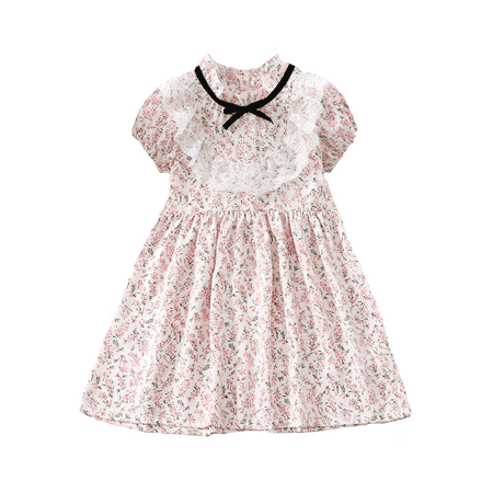 

4T Toddler Baby Girls Clothes Baby Girls Dress Short Sleeve Ruffle Collar Dress Floral Dress 4-5T Toddler Girls Summer Dress Pink