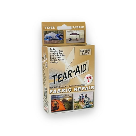 Tear-Aid Repair Patch Kit for Fabrics with Assorted Size Patches and Cleaning Pad