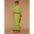 thumbnail image 2 of Green Womens Tiered Ruffle Hem Midi Dress With Flared Short Sleeves, Round Neck, Elegant For Evening Or Cocktail, 2 of 7