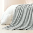 thumbnail image 6 of Exclusivo Mezcla King Size Flannel Fleece Blanket, Super Soft 3D Striped Jacquard Blanket for Bed, Lightweight Fuzzy Cozy Blankets, Light Grey, 90"x104", 6 of 7