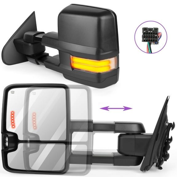 SCITOO Towing Mirrors Tow Mirrors Black Truck Mirrors fit for 2014-2018 For Chevy For GMC 1500 2015-2019 For Chevy For GMC 2500/3500 HD with Pair LH RH Power Heated LED Signal Running Back Up