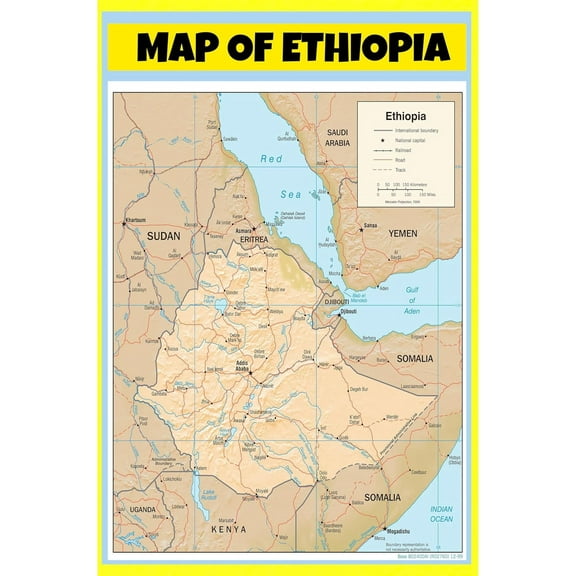 Ethiopia Map Poster - Laminated Wall Map - 18x24 - Ideal for Classrooms and Homes – Features Bright Colors and Vivid Imagery