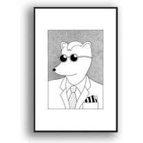 IDEA4WALL Framed Canvas Wall Art Minimalist Mr. Dog Painting Prints for Modern Home Decoration Ready to Hang - 16x24 inches