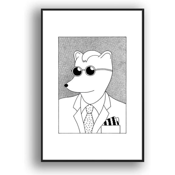 IDEA4WALL Framed Canvas Wall Art Minimalist Mr. Dog Painting Prints for Modern Home Decoration Ready to Hang - 16x24 inches