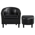 Easyfashion Barrel Accent Chair with Ottoman, Black Faux Leather