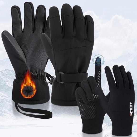 2 Set Ski Gloves with Ski Touchscreen Liners Waterproof with Wrist Leashes Snowboarding Winter Gloves for Women Men Suit for Outdoor Skiing Running Cycling Hiking Biking