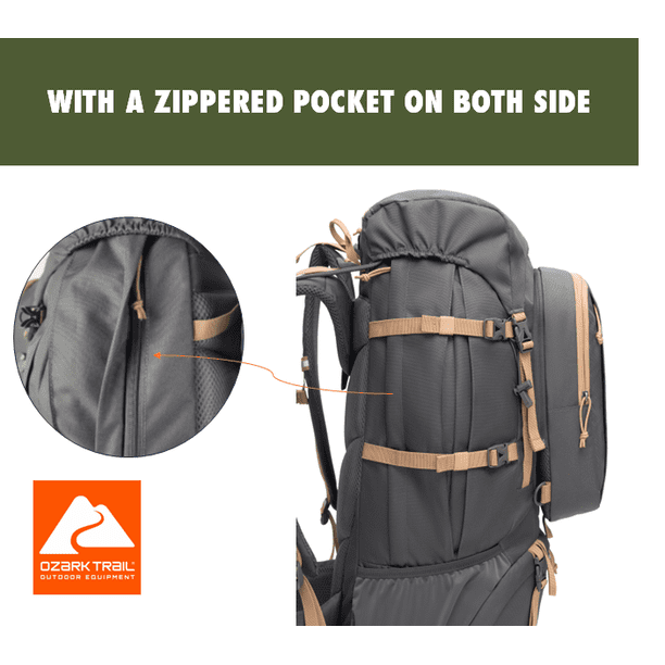 Ozark Trail 60L Adult 420D Hexagon/600D Polyester Hiking Backpack