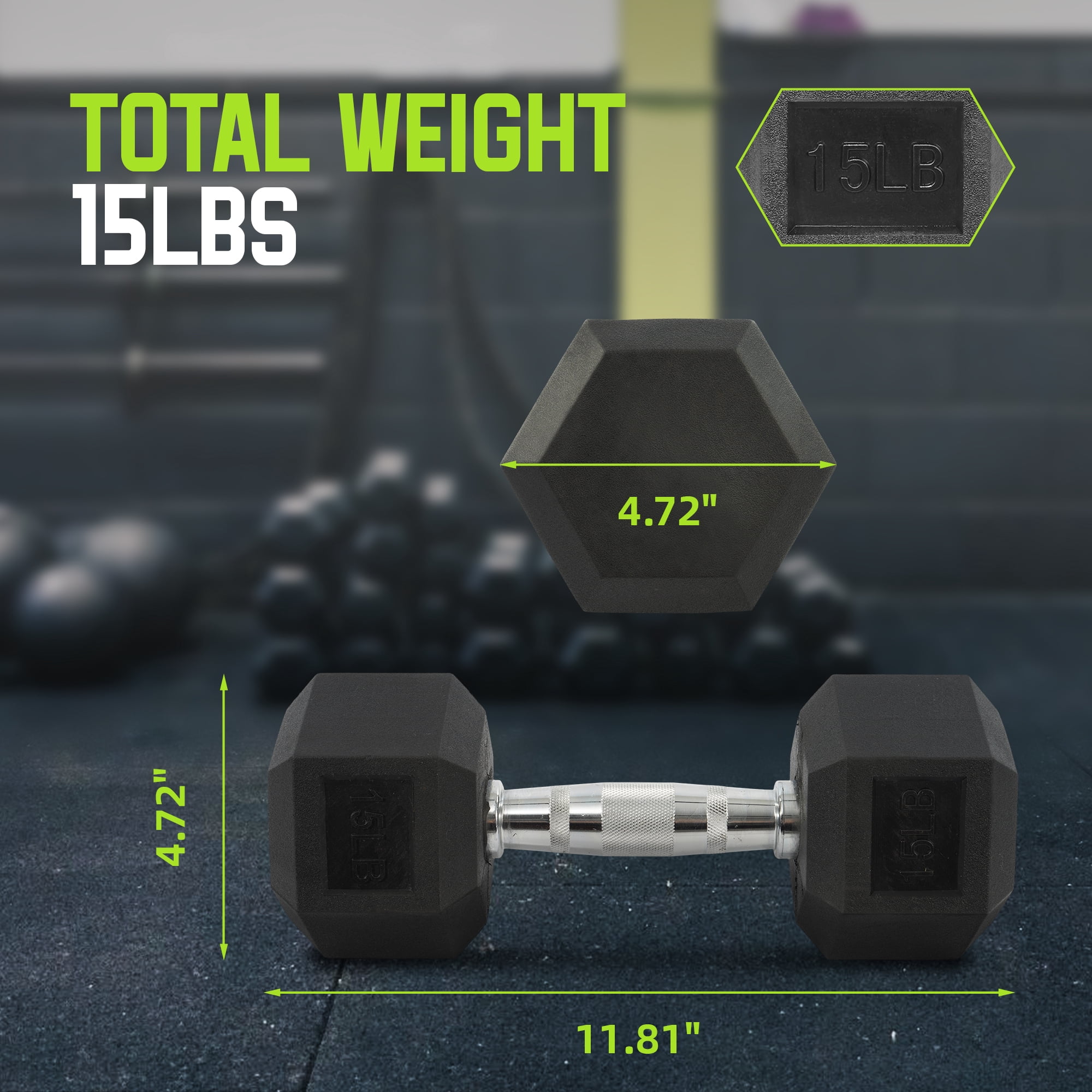 BalanceFrom Rubber Encased Hex Dumbbell, Black, 15 lb - Walmart.com