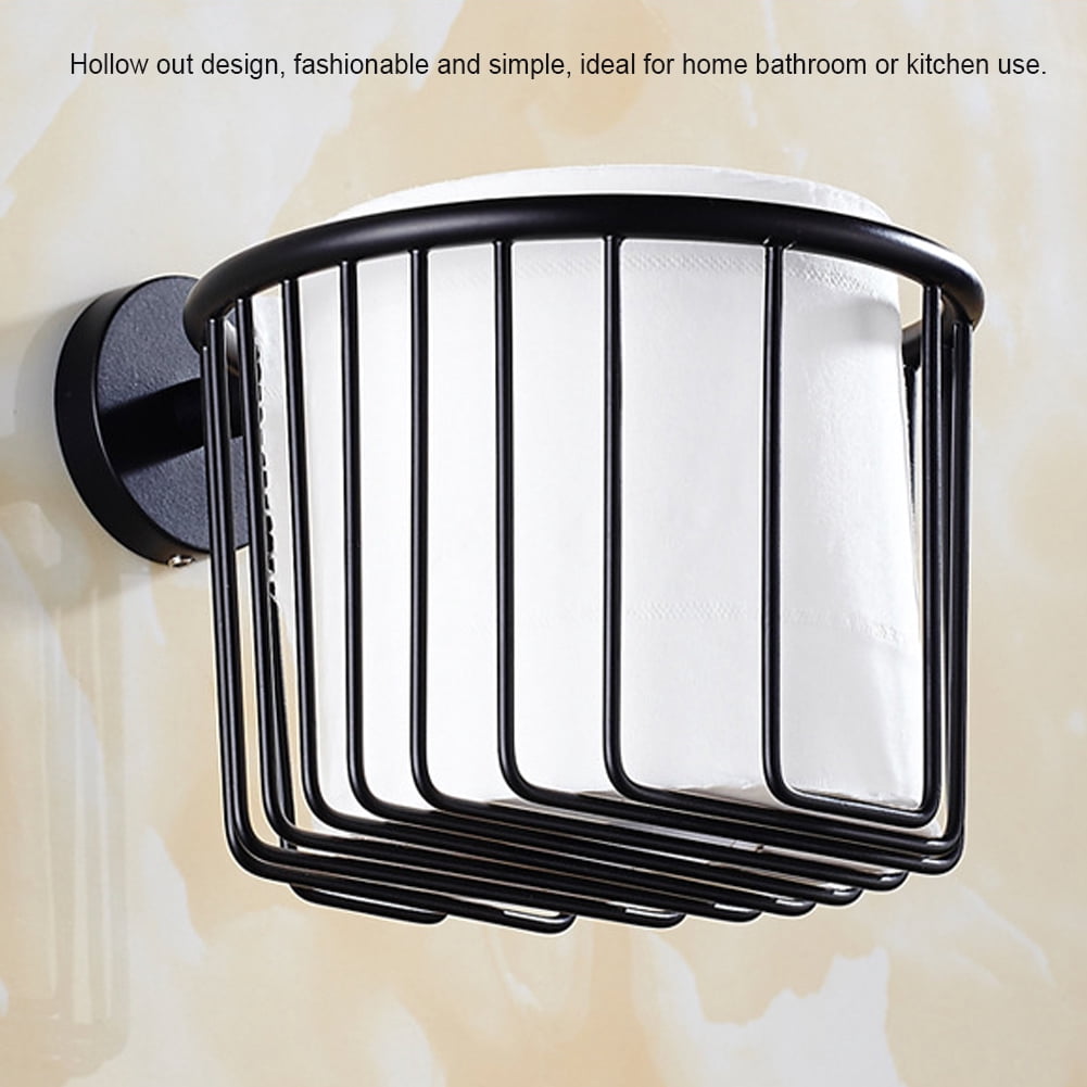 Wall Mounted Toilet Paper Holder Basket Roll Tissue Holder Home Hotel Bathroom AccessoriesBlack 14x10cm