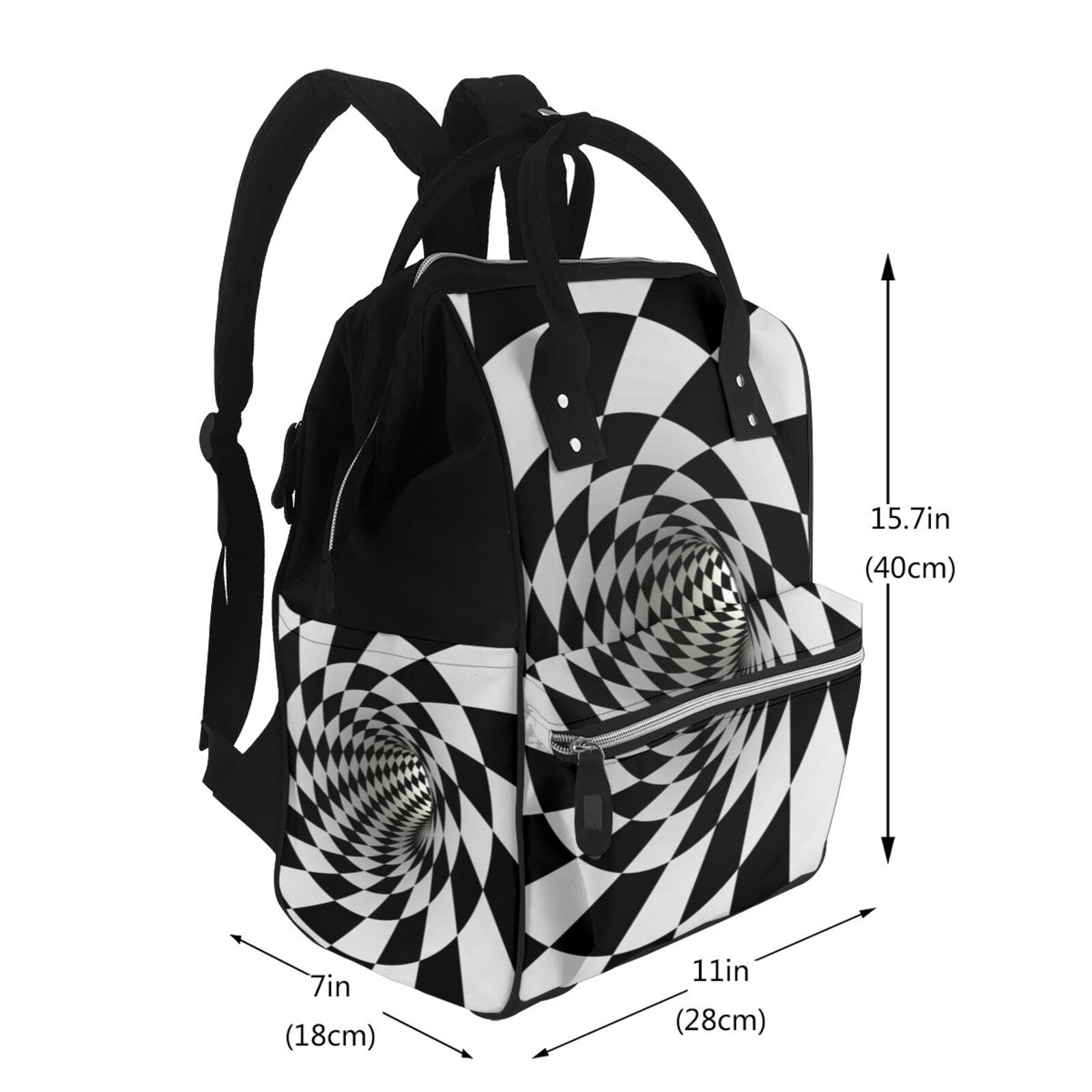 Ratiio 3D Vortex Illusion Mummy Backpack - Waterproof Twill Canvas, Large Capacity Diaper Bag with Multiple Pockets and Adjustable Straps