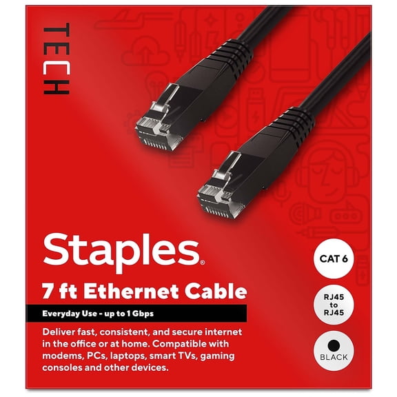 Staples TECH 7 ft. Cat-6 Ethernet Cable Male to Male Black (ST62458)