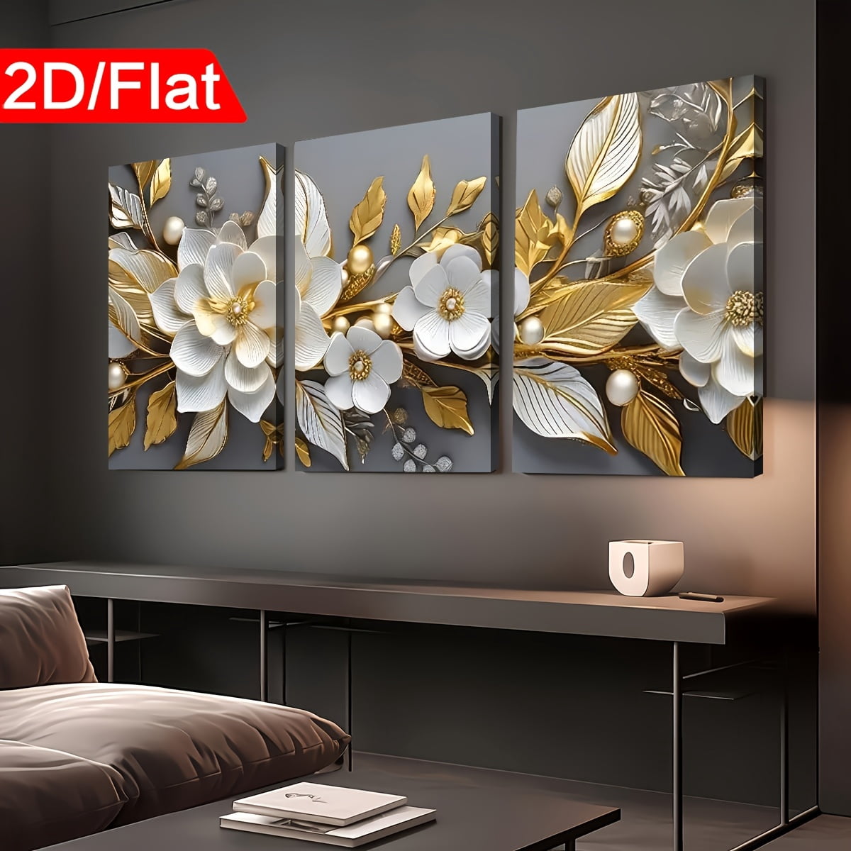 2D Flat Three Pieces of Modern Stylish Abstract Floral Art in 2D Print, Featuring Framed Canvas Paintings And Posters That Are Ready to Hang. Perfect for Home Decor, Wall Art