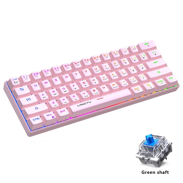 Matsuzay Home Laptop 61-Key Cyan Keyboard Gaming Cable desmontable Mini teclado compatible con Bluetooth Suministros de computadora recargables Juegos de teclado y mouse para computadora Rosado