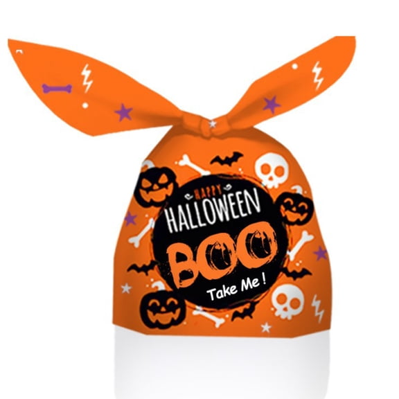 Happy date 50Pcs Halloween Treat Bags Candy Bags for Halloween Party, Halloween Candy Bags for Kids Trick or Treat, Plastic Small Halloween Goodie Bags Halloween Party Favor Bags Party Supplies