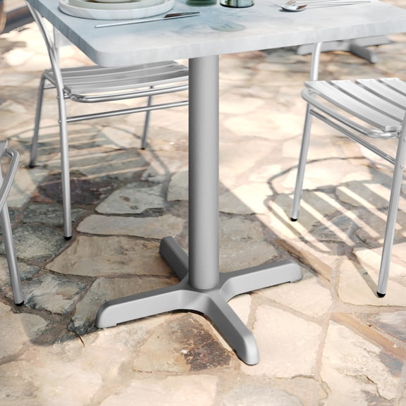 Flash Furniture 22'' x 22'' Restaurant Indoor/Outdoor Table X-Base with 3'' Dia. Table Height Column, Silver