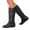 Black, variant on Women's Slip On Fleece Lined Winter Boots Hidden Wedge Non Slip Knee High Booties Snap Wide Calf Flat Riding Boots White Size 10