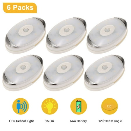 Beaded Bulb Covers 6Pcs White Oval LED Sensor Light Wireless Motion Detachable Cover 8 LED Beads Night Light Closet Light Suitable for Drawers Cabinet Wardrobe Bedroom Light Under Counter Light ()