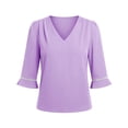 thumbnail image 6 of Tqcoqu Women's 3/4 Sleeve Tops Tunic Casual Pleated V Neck Business Work Blouses Office Shirts,Purple,Women's S-XXL, 6 of 9