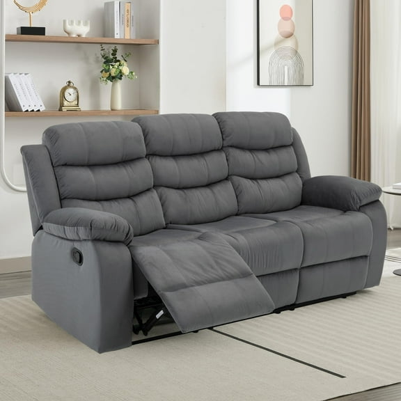 3 Seater Reclining Couch Manual 3-Seater Recliner Sofa, Triple Reclining Couch Chair with Adjustable Backrests, Memory Foam Comfort, Storage Pockets, Dark Gray Living Room & Home Theater Furniture