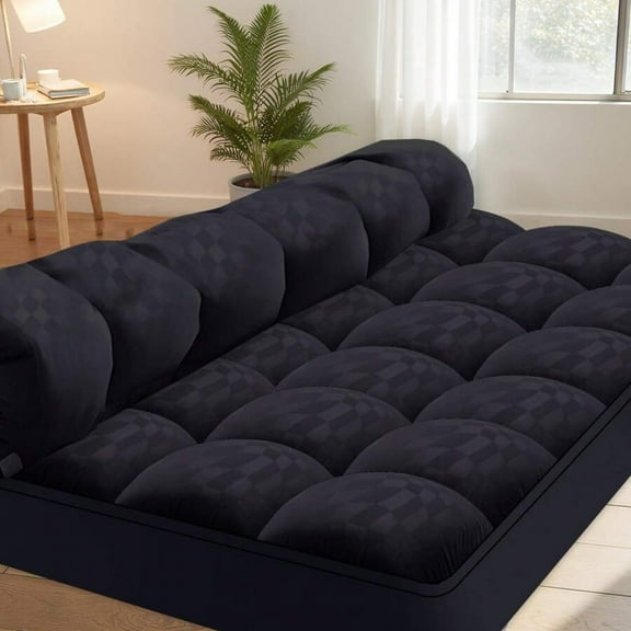 REZJSWFSMMJ Cooling Extra Thick Mattress Topper, Quilted Fluffy Soft Mattress Pad Cover Protector Black