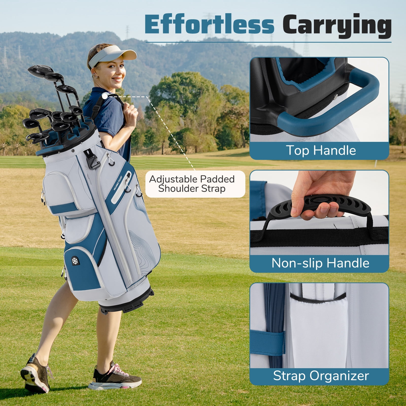 Gymax Golf Cart Bag Molded Lock Top Golf Bag w/14-Way Full Length Dividers 11 Pockets Navy