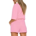 thumbnail image 2 of Hanerdun Women Solid Pajamas Set Female 2PCS Short Sleeve Sleepwear Nightwear Pink L, 2 of 5
