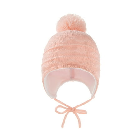 

Toddler Baby Boy Girl Winter Knitted Beanie Earflap Hat Warm Knit Skull Cap Beanie With Pom