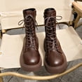 thumbnail image 6 of Viluyesy Womens Combat Boots Platform Lace Up Round Toe Faux Leather Comfortable Walking Casual Shoes Brown Size 8.5, 6 of 9
