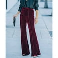 thumbnail image 4 of Pantalones de mujer de cintura alta pantalones de color puro pierna ancha casual cómodo para el hogar al aire libre vino rojo M, 4 of 6