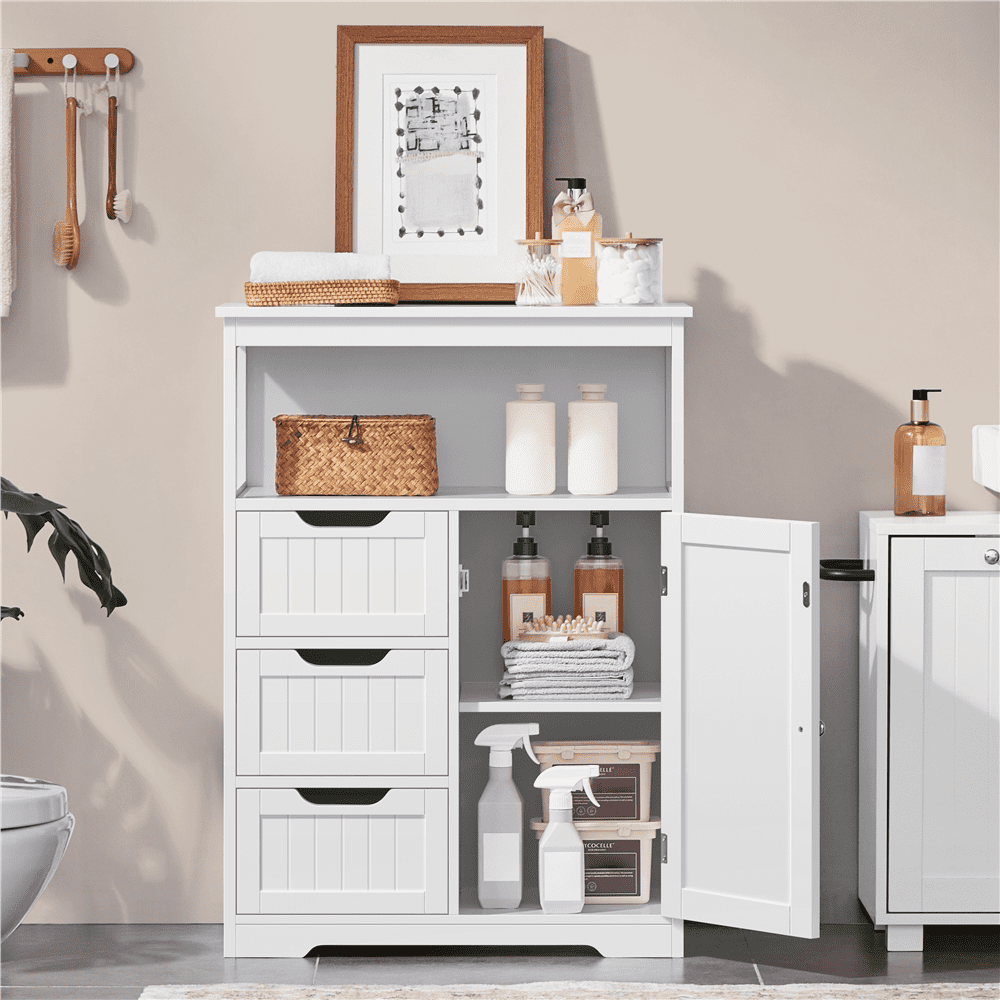 Alden Design 35.5" Height Bathroom Floor Cabinet with 1 Door and 3 Drawers, White