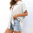 thumbnail image 6 of Tqcoqu Women's Button Down Shirts Short Sleeve Slit Hem Shirt Solid Color Tops, Side Slit Dressy Casual Blouses Loose Fit Tunic Tops,White Women's S-XXL, 6 of 7