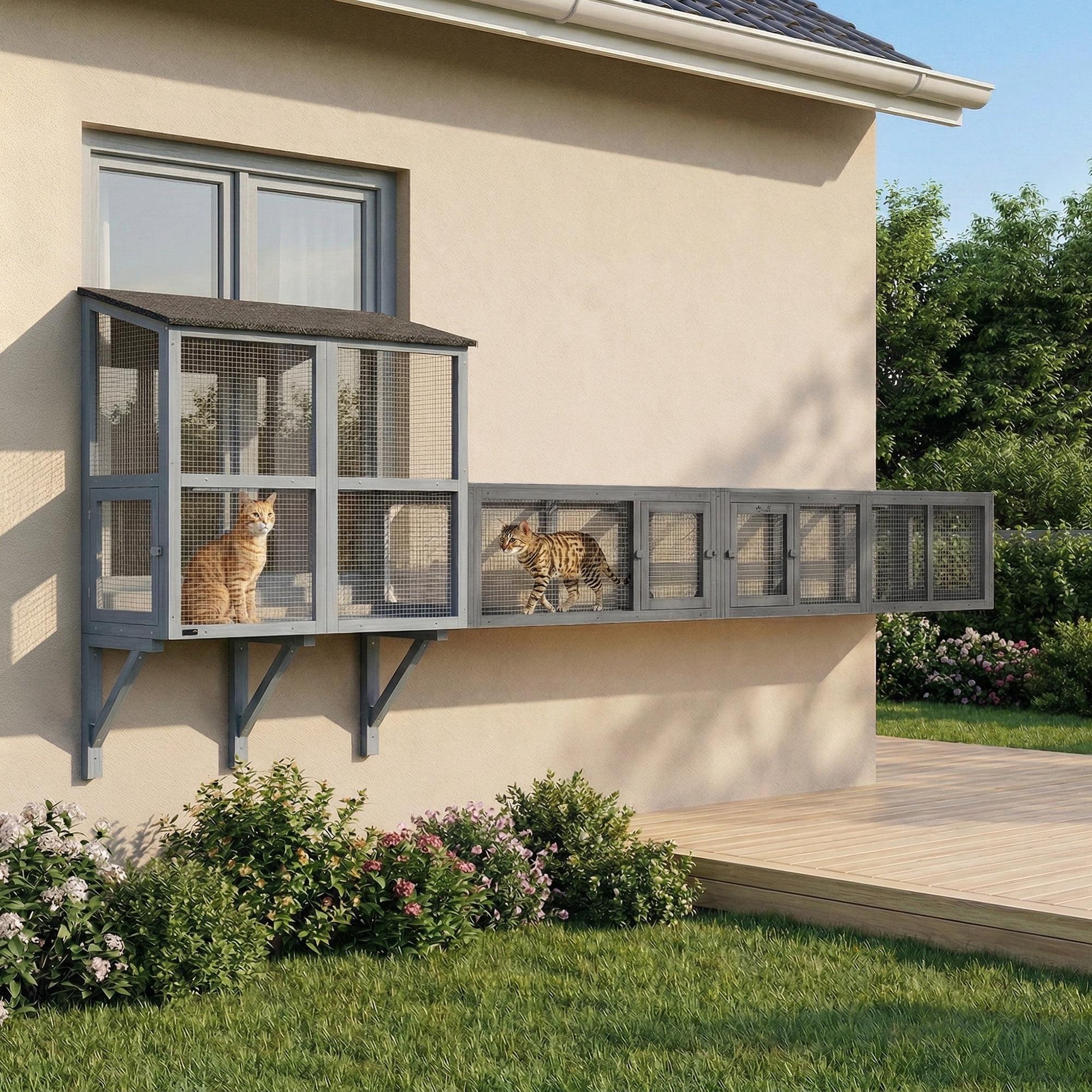 PawHut 98" Cat Tunnel Outdoor with Combinable Design, Doors, Dark Gray