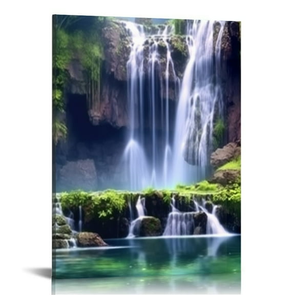 ONETECH  Large Peaceful Dreamlike Waterfall Canvas Wall Art Purple Landscape Picture Artwork Modern Nature Painting Hotel Bedroom Interior Home Decor 12x16 in