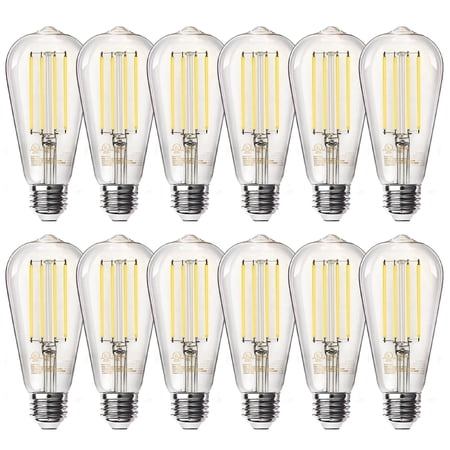 VOLIVO Vintage LED Light Bulbs 60W Equivalent, Dimmable Edison Light Bulbs, E26 Medium Base, Warm White 2700K, ST58, 8W, 800LM, 80+ CRI, Antique Decorative Filament LED Bulb, Clear Glass,12 Pack