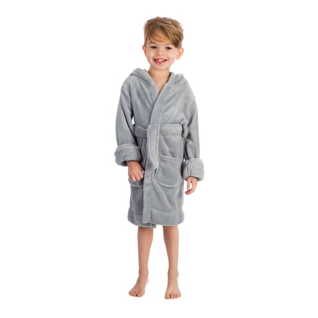 Elowel Boys Girls Hooded Grey Childrens Toddler Fleece Sleep Robe Size 2Y