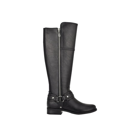 

GBG LOS ANGELES Womens Black Flex Gore Back Accents Gold-Tone Hardware Accent Zipper Accent Buckle Accent Harlea Round Toe Block Heel Zip-Up Riding Boot 6 M WC