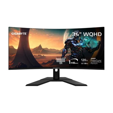 GIGABYTE GS34WQC  34 VA Curved Gaming Monitor  WQHD 3440x1440120HzOC 135Hz  1ms MPRT  AMD FreeSync Premium  HDMI DP Black