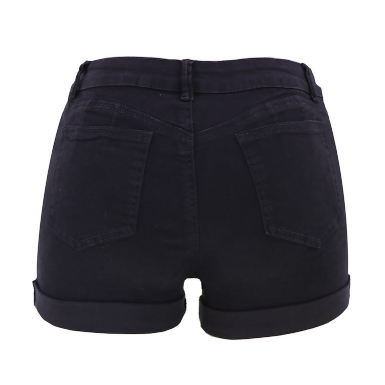 Wefuesd Women Low Rise Ripped Stretchy Jeans Shorts Cuffed