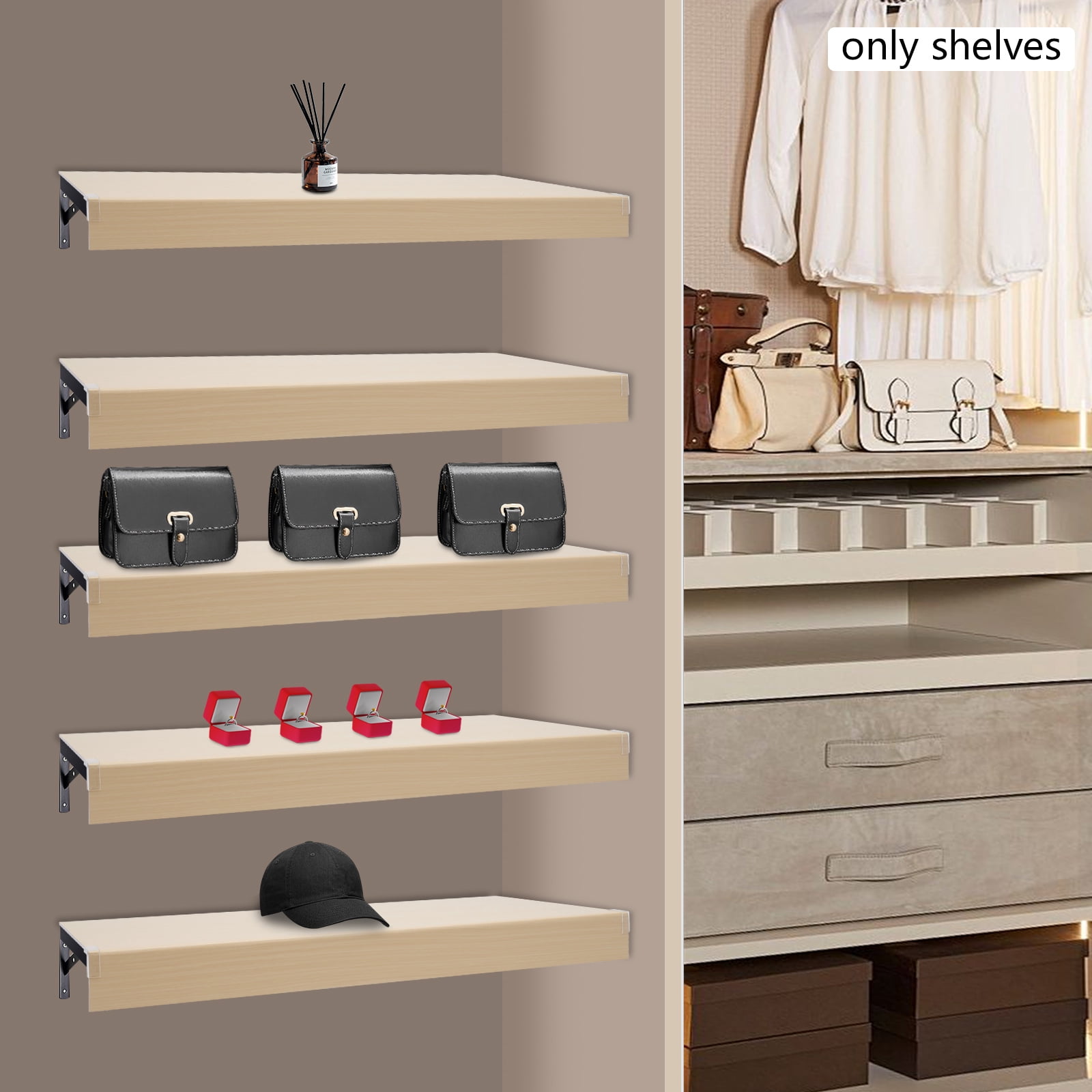 5 Pcs 33*16in Foamed PVC Wire Rack Covers  Pantry Shelves Covers Light Wood Color for Bathroom Kitchen Shelving