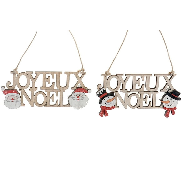 Wooden Joyeux Noel Hanger (Asstd) - Set of 12