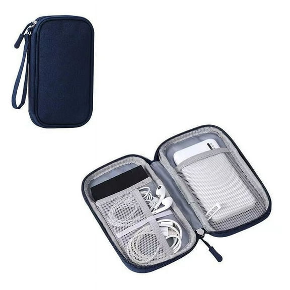 Single Layer Electronics Organizer Case, Compact Travel Cable Storage Pouch With Mesh Pocket And Elastic Straps, For Earphones, Chargers, Cables, Small Gadgets - Navy Blue
