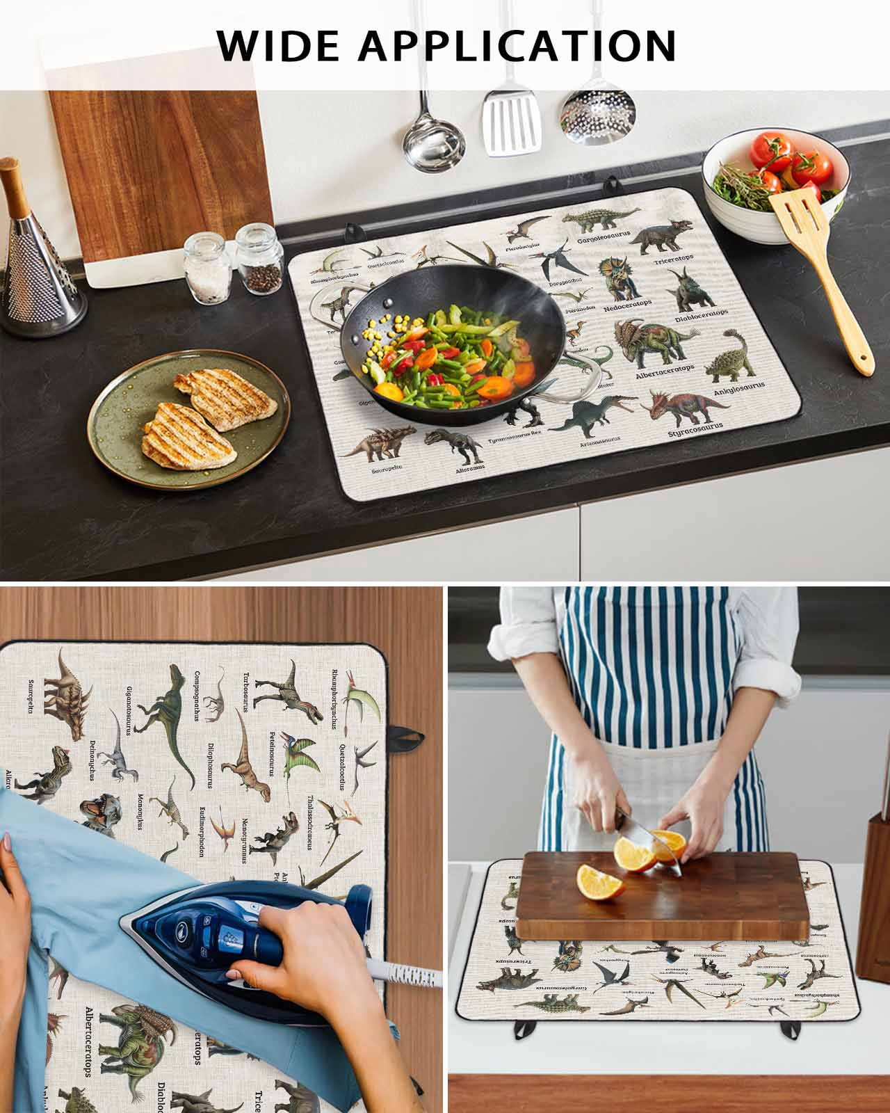 Large Induction Cooktop Protector Mat Dinosaurs Stove Top Covers for Electric Stove, Natural Primitive Wild Animals Beige Decorative Stove Burner Cover Mats, Glass Top Stove Cover