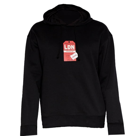 Hugo Men's Dagunso Tag Logo Hooded Sweatshirt Hoodie, Black