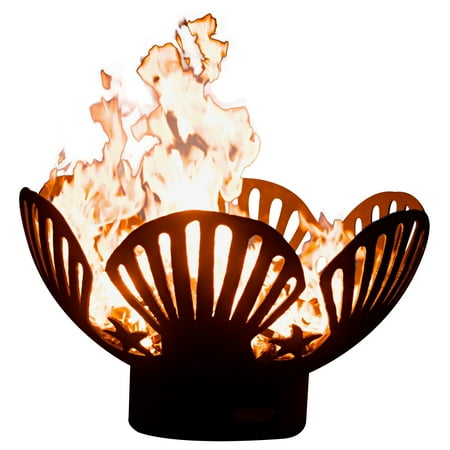 Outdoor Gas Fire Pit Heat Deflector Barefoot Beach Liquid Propane Fire Pit Bowl Outdoor Patio Furniture Steel Firepit Iron Oxide Finish Includes Brass Burner Electronic Ignition 50lbs Lava Rock Flex Line Kit Plate and Heat Shield ()