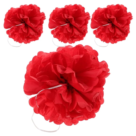 HINTRMENT 4Pcs Red Crepe Paper Flower Balls for Birthday Party Background Decoration